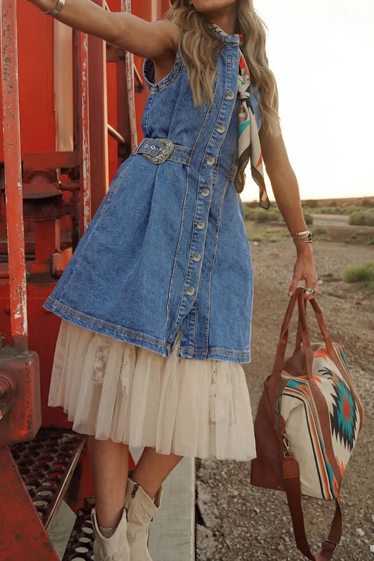Western Button Down Denim dress with belt